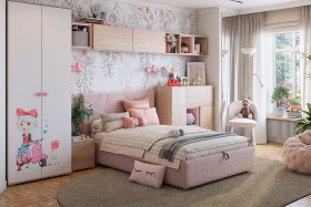 Комплект детской мебели Алина К2 Дуб мария/белый/нежно-розовый велюр в Дзержинске - dzerzhinsk.katalogmebeli.com | фото