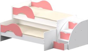 Кровать детская Матрешка выкатная с лестницей  Белый/Розовый в Дзержинске - dzerzhinsk.katalogmebeli.com | фото