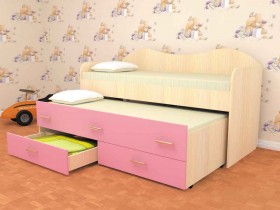 Кровать детская Нимфа двухместная 2.0 Дуб молочный/Розовый в Дзержинске - dzerzhinsk.katalogmebeli.com | фото