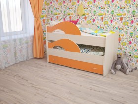 Кровать детская Радуга 1600 Млечный дуб/Оранжевый в Дзержинске - dzerzhinsk.katalogmebeli.com | фото