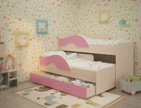 Кровать детская Радуга 1600 Млечный дуб/Розовый в Дзержинске - dzerzhinsk.katalogmebeli.com | фото