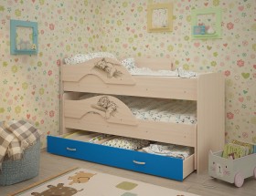 Кровать выкатная Радуга-Сафари детская 1600 Млечный дуб/Голубой в Дзержинске - dzerzhinsk.katalogmebeli.com | фото