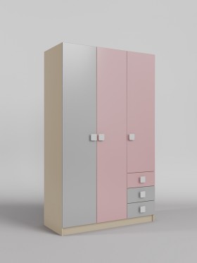 Шкаф 3-х створчатый с ящиками Грэйси (Розовый/Серый/корпус Клен) в Дзержинске - dzerzhinsk.katalogmebeli.com | фото