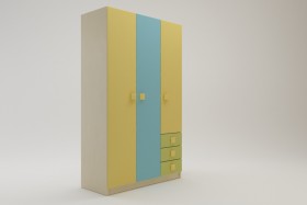 Шкаф 3-х створчатый с ящиками Смайли (Желтый/Голубой/Зеленый/корпус Клен) в Дзержинске - dzerzhinsk.katalogmebeli.com | фото